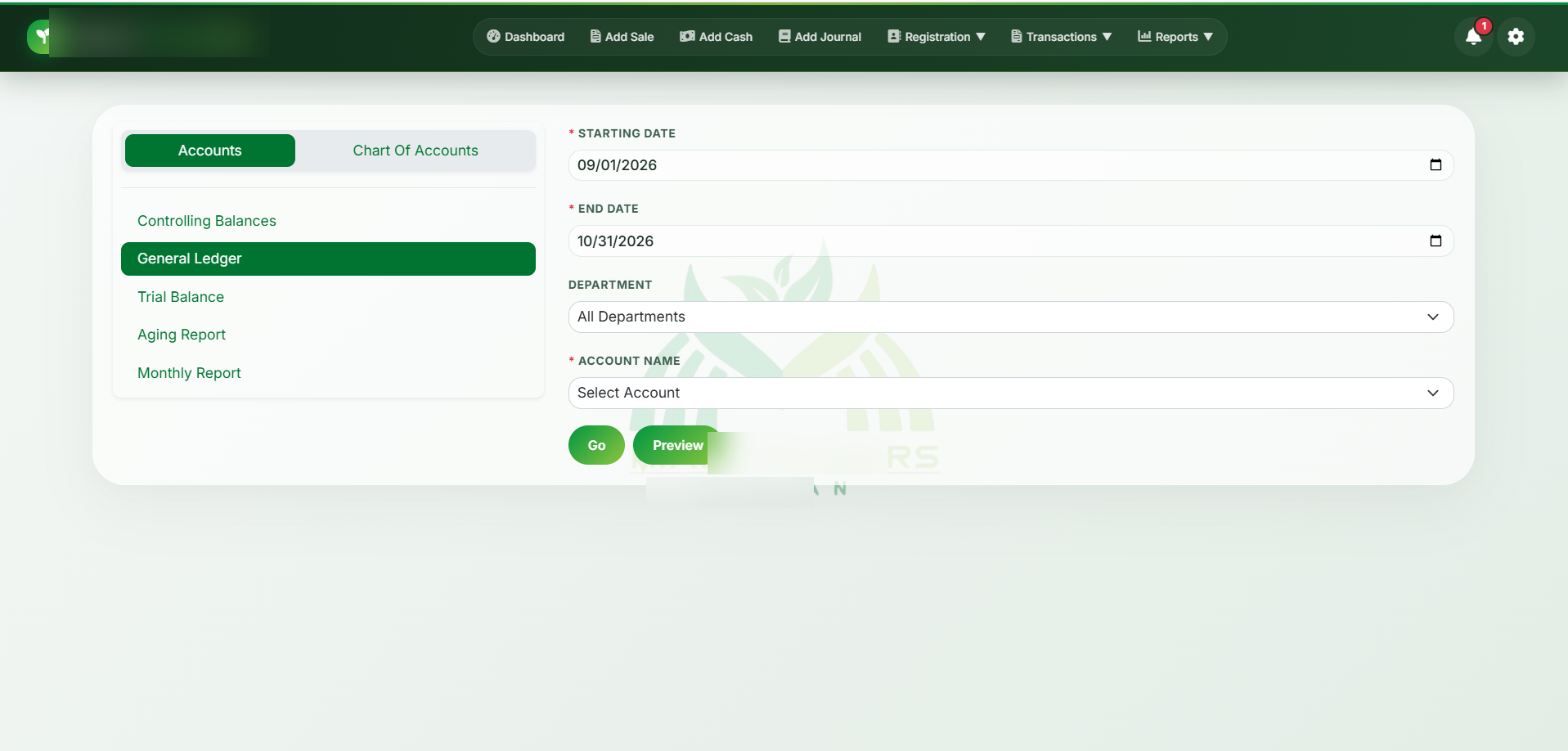 General ledger report